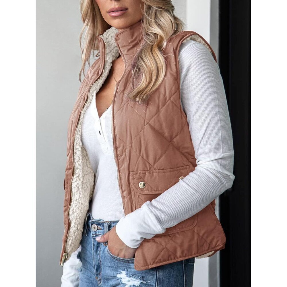 Womens Reversible Quilted Sherpa Fleece Sports Vest Large Lightweight - Picture 2 of 5